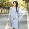 Yan Man INMAN 2017 autumn new style art embroidery cotton&linen shirt dress doll collar long skirt 1873101080 soil khaki M