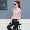 Fort Sheng 2017 new women&39s autumn fashion T-shirt solid color Korean loose V-necklace simple long-sleeved down chiffon shirt shirt tide zx17081411 pink L