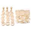 7A Cheap 13x4 Ear to Ear Lace Frontal Closure With Bundles Peruvian Virgin Hair Body Wave Ombre 613 Honey Blonde Color
