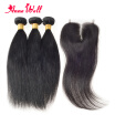 7A Brazilian Virgin Hair With Closure Top Straight Human Hair Bundles With Closure Brazilian Straight Hair Weaves With Closure