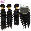 QDKZJ Brazilian Virgin Hair Deep Wave 3 Bundles Unprocessed Virgin Brazilian Deep Wave Hair 12-26" Brazilian Human Hair Bu