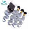 Body Wave With Closure 1B Grey Ombre Human Hair Bundles With Closure Grey Brazilian Human Hair Extensions With Closure