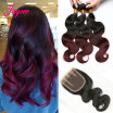 Malaysian Body Wave With Cosure Burgundy Ombre Malaysia Hair Bundles 1B99J Rosa Hair ProductsHair Bundles With Lace Closures