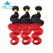 Ombre Peruvian Body Wave Hair 3 Bundles Two Tones 1BRed Black to Red Peruvian Virgin Remy Human Hair Weave Extensions