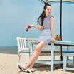 Semir Dresses Women&39s round necklace simple stripes Straight skirt Korean version 12216140009 White red tone M
