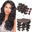 Body Wave 3 Bundle Virgin Brazilian Hair Weave Bundles With Lace Frontals Closure 8A