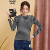 Semir sweater women 2017 autumn stripes were thin high collar collar shirt sweater 12316010026 black&white tone S