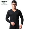 Seven wolves thermal underwear mens cotton autumn clothing long pants V-neck suit thin section cotton wool line clothing line pants solid color V-neck 98165 black M