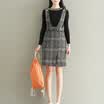 City plus CITYPLUS 2017 autumn&winter new women&39s literary&artistic wild self-cultivation package buttocks one step under the skirt woolen lattice Gary strap dress CWQZ179268 gray grid L