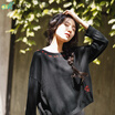 Yan Man INMAN 2017 autumn new embroidery word collar rotten shoulder sleeve loose sweater female 1873132212 black S