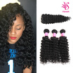 7A Grade Brazilian Deep Wave 3 Bundles with Closure Uprocessed Virgin hair with 4"4" lace closure free part