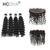 HCDIVA Brazilian Deep Wave With Frontal Brazilian Virgin Hair With Lace Frontal Ear To Ear Virgin Hair 4 Bundles With Frontal