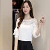 Fort Sheng 2017 new women&39s autumn small shirt hollow hollow leafy chiffon top long-sleeved lace chiffon shirt solid color Han Fan zx1782816 black S