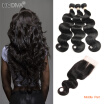 HCDIVA Body Wave 3 Bundles with Lace Closure Middle Part Brazilian Virgin Human Hair with Closure Natural Black Free Shipping