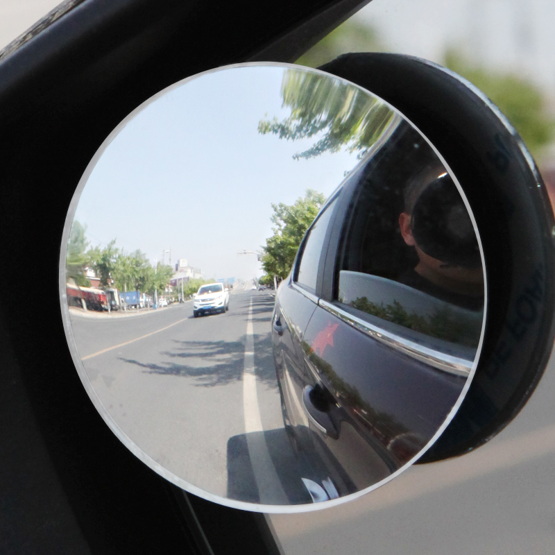 KOOLIFE Car Rearview Small Mirror Borderless Round 5cm 360 Rotatable Wide Angle Blind Spotlight Universal White Blue 2pcs