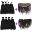 HCDIVA Malaysian Virgin Human Hair 4 Bundles Deal with Frontal Kinky Curly Hair Weaves with Frontal Ear to Ear Natural Black