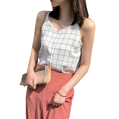 2019 Women Summer V Neck Plaid Tops Women Sleeveless Button Beach Casual Tank Tops Vest Female Sexy Strap Chiffon Tops
2019 Women Summer V Neck Plaid Tops Women Sleeveless Button Beach Casual Tank Tops Vest Female Sexy Strap Chiffon Tops