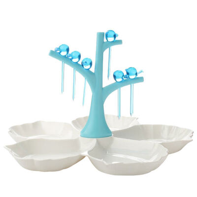 Fruit Plate Fork Set Bird Fork Tree Fork Holder Flower-shaped Fruit Plate 5 Compartments BlueLight RedGreen
Fruit Plate Fork Set Bird Fork Tree Fork Holder Flower-shaped Fruit Plate 5 Compartments BlueLight RedGreen