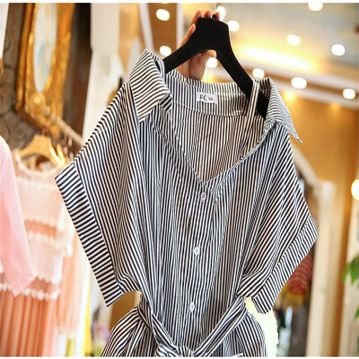 Summer Korean new striped sweet word collar sling waist slimming bow off the shoulder shirt shirt women1
Summer Korean new striped sweet word collar sling waist slimming bow off the shoulder shirt shirt women1
