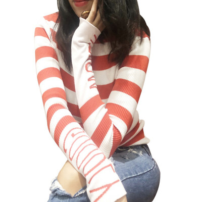 Women Autumn Sweet Striped T Shirt Letter Print Slim Long Sleeve Round Collar Slim Bottoming Knit T Shirt
Women Autumn Sweet Striped T Shirt Letter Print Slim Long Sleeve Round Collar Slim Bottoming Knit T Shirt