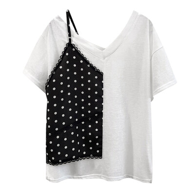 Women Chic Blouse New Hot Patchwork Off Shoulder Dot Fake Two Piece Female Top Shirt Short Sleeve Elegant Blouse
Women Chic Blouse New Hot Patchwork Off Shoulder Dot Fake Two Piece Female Top Shirt Short Sleeve Elegant Blouse