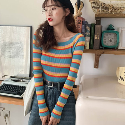 Women Autumn Winter Stripes Print Slim Long Sleeved Slim Bottom Cropped Knit Sweater Pullover Tops
Women Autumn Winter Stripes Print Slim Long Sleeved Slim Bottom Cropped Knit Sweater Pullover Tops