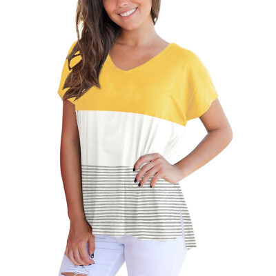 Short Batwing Sleeve T-shirt Color blocks Striped V-neck Casual Lady Brend Tee Tops Women Summer T Shirt Female plus size
Short Batwing Sleeve T-shirt Color blocks Striped V-neck Casual Lady Brend Tee Tops Women Summer T Shirt Female plus size