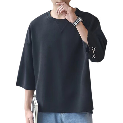 Men T-Shirt Round Collar Loose Cuff Embroidered Letters Cropped Sleeve Retro Casual Wild Tops Black White
Men T-Shirt Round Collar Loose Cuff Embroidered Letters Cropped Sleeve Retro Casual Wild Tops Black White