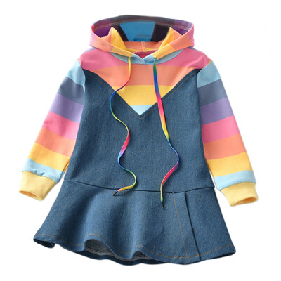 Autumn Casual Baby Girls Long Sleeve Rainbow Striped Print Sweatshirt Denim Dress Kids Pageant Dresses
Autumn Casual Baby Girls Long Sleeve Rainbow Striped Print Sweatshirt Denim Dress Kids Pageant Dresses