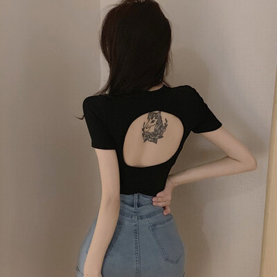 New Arrival Sexy Chic Backless Short Sleeve T Shirt Summer Women Cotton Solid Tshirt Top Tees Slim Pullovers Tshirt Women 
New Arrival Sexy Chic Backless Short Sleeve T Shirt Summer Women Cotton Solid Tshirt Top Tees Slim Pullovers Tshirt Women
