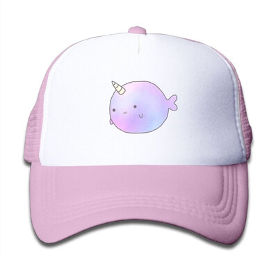 Funny Narwal Unicorn Unisex Kids Unstructured Cotton Mesh Cap Adjustable Plain Hat