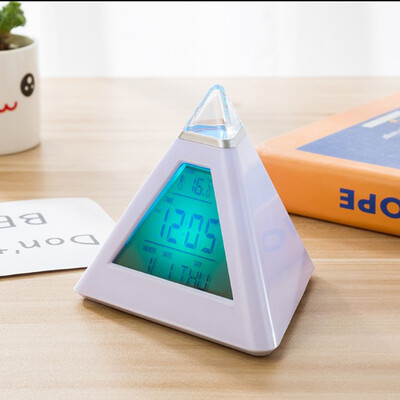 LED Pyramid Colorful Backlight Digital Clock with Temperature Perpetual Calendar Alarm Clocks Triangle Bell
LED Pyramid Colorful Backlight Digital Clock with Temperature Perpetual Calendar Alarm Clocks Triangle Bell