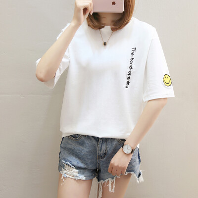 Long Yue womens 2019 summer new solid color short-sleeved T-shirt female Korean version of the embroidery round neck loose shirt LWTD191511 white
Long Yue womens 2019 summer new solid color short-sleeved T-shirt female Korean version of the embroidery round neck loose shirt LWTD191511 white