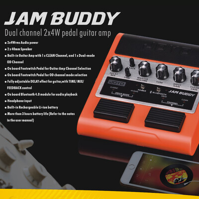 JOYO JAM BUDDY Portable Rechargeable Bluetooth 40 Dual Channel 2 4W Pedal Style Guitar Amplifier Amp Speaker with Delay Overdri
JOYO JAM BUDDY Portable Rechargeable Bluetooth 40 Dual Channel 2 4W Pedal Style Guitar Amplifier Amp Speaker with Delay Overdri