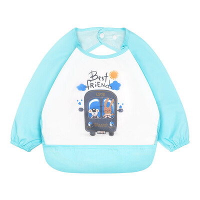 Small Harlan children eat bib waterproof blouse bib mouth baby super soft anti-dressing baby food meal friendship bus L code 110cm suitable for 3-5 years old