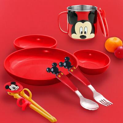 Disney childrens tableware baby dinner plate with lid single handle water cup chopsticks spoon fork set combination 5 sets Mickey
Disney childrens tableware baby dinner plate with lid single handle water cup chopsticks spoon fork set combination 5 sets Mickey