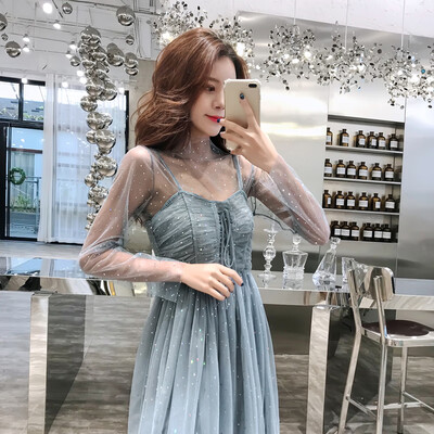 Langyue womens 2019 spring new long-sleeved dress mesh shirt suspender dress suit skirt Korean version of the fairy skirt LWQZ191143 blue gray
Langyue womens 2019 spring new long-sleeved dress mesh shirt suspender dress suit skirt Korean version of the fairy skirt LWQZ191143 blue gray