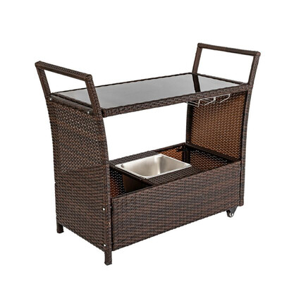 Patio Outdoor Wicker Serving Bar Cart with Stainless Ice Bucket
Patio Outdoor Wicker Serving Bar Cart with Stainless Ice Bucket