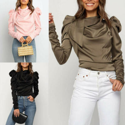 New Womens Elegant Satin Puff Sleeve Shirt Bow Tie Neck Loose Vintage Blouses US
New Womens Elegant Satin Puff Sleeve Shirt Bow Tie Neck Loose Vintage Blouses US