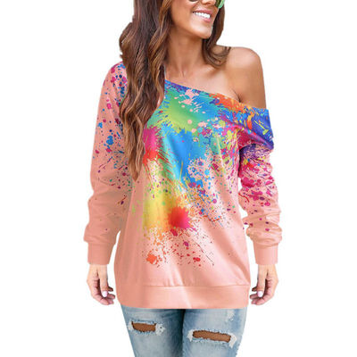 Color Splash Ink T-Shirt Female Oblique Shoulder Spray Paint Simple Casual Wild Wild Autumn Yards Sufficient
Color Splash Ink T-Shirt Female Oblique Shoulder Spray Paint Simple Casual Wild Wild Autumn Yards Sufficient