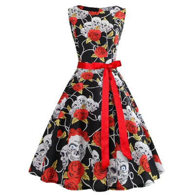Cross-border foreign trade womens European&American retro sleeveless skull roses printing direction random red ribbon big s
Cross-border foreign trade womens European&American retro sleeveless skull roses printing direction random red ribbon big s