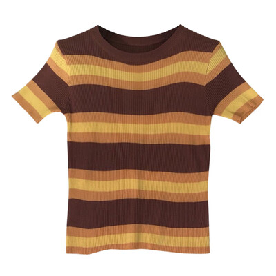 Women Summer Casual Comfortable Short Sleeve Rainbow Stripe Slim Fit Knitwear T-shirt
Women Summer Casual Comfortable Short Sleeve Rainbow Stripe Slim Fit Knitwear T-shirt