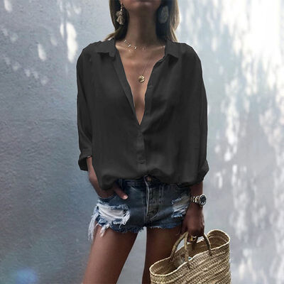 2019 European And American Womens Deep V-neck Button Chiffon Shirt Shirt Solid Color Long-sleeved Shirt
2019 European And American Womens Deep V-neck Button Chiffon Shirt Shirt Solid Color Long-sleeved Shirt