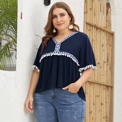 Nomeni Women Plus Size V-neck Ball Lace Webbing Stitching Short-Sleeved Loose T-shirt
Nomeni Women Plus Size V-neck Ball Lace Webbing Stitching Short-Sleeved Loose T-shirt