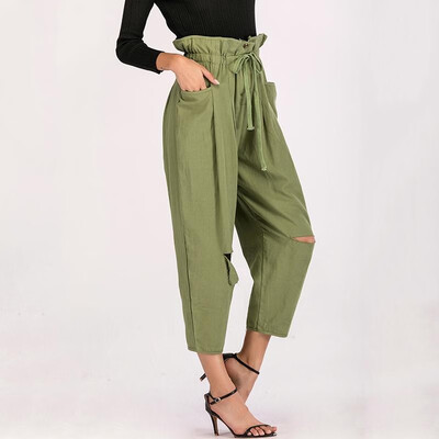 Fashion Women Holes Harem Pants High Waist Solid Color Pleated Bow Tie Loose Trousers Streetwear
Fashion Women Holes Harem Pants High Waist Solid Color Pleated Bow Tie Loose Trousers Streetwear