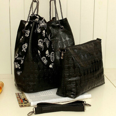 Women Skull Bucket Bag Fashion PU Leather Skeleton Chain Shoulder Bags Lady Vintage Black Tote Crossbody
Women Skull Bucket Bag Fashion PU Leather Skeleton Chain Shoulder Bags Lady Vintage Black Tote Crossbody
