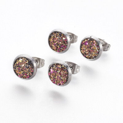 304 Stainless Steel Stud Earrings with Resin Druzy Flat Round Colorful 14x10mm Pin 08mm
304 Stainless Steel Stud Earrings with Resin Druzy Flat Round Colorful 14x10mm Pin 08mm