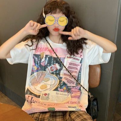 Tshirt Femme Summer Lovely Loose T-shirt Exquisite Novel Cartoon Print Womens T-shirt Ladies Tops
Tshirt Femme Summer Lovely Loose T-shirt Exquisite Novel Cartoon Print Womens T-shirt Ladies Tops