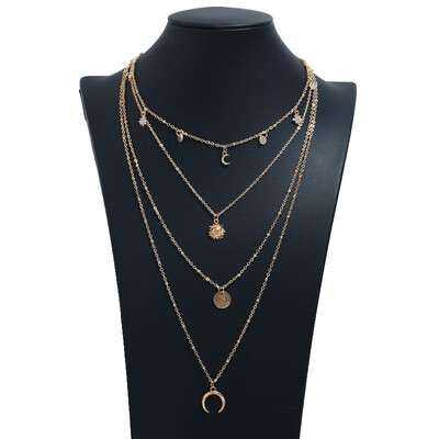 Vintage Engraving Necklace Multi-layer Gold Silver Sequins Long Necklace Big Pendant Moon Necklace Bohemian Style Jewelry
Vintage Engraving Necklace Multi-layer Gold Silver Sequins Long Necklace Big Pendant Moon Necklace Bohemian Style Jewelry