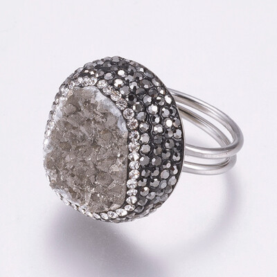 304 Stainless Steel Rings with Polymer Clay Rhinestone Druzy Quartz Flat Round Size 8 Platinum Gray 18mm
304 Stainless Steel Rings with Polymer Clay Rhinestone Druzy Quartz Flat Round Size 8 Platinum Gray 18mm